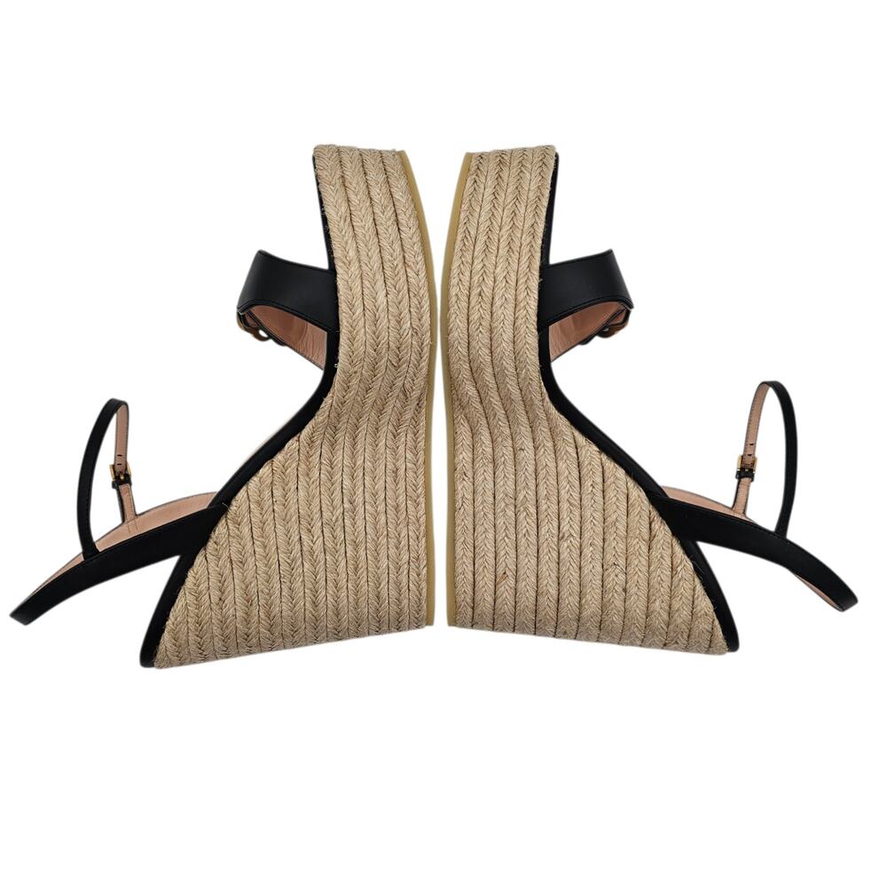 Gucci GG Marmont Aitana Platform Wedge Sandal Black Leather Size 41.5 US 11.5 - Picture 8 of 12